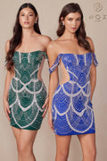Open Back Beaded Short Off Shoulder Dress NXQ839