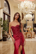 Strapless Elegant Evening Gown w/ Sparkling Sequins Embroidery & Lace Up Back NXC1630