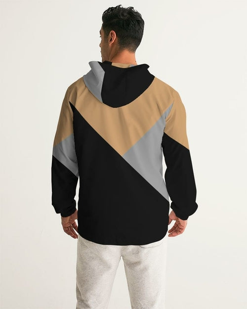 Mens Hooded Windbreaker - Tricolor Water Resistant Jacket