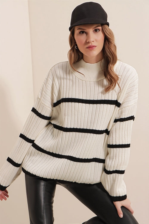 Womens Striped White Sweater