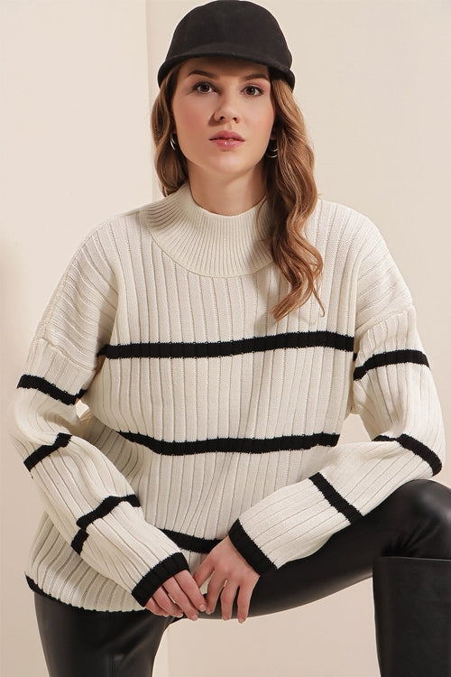 Womens Striped White Sweater