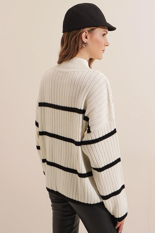 Womens Striped White Sweater