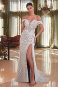 OFF THE SHOULDER FLORAL APPLIQUE GOWN CDCD005