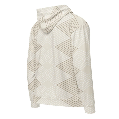 Mens Full Zip Graphic Hoodie - Beige Brown Aztec Geometric Lines