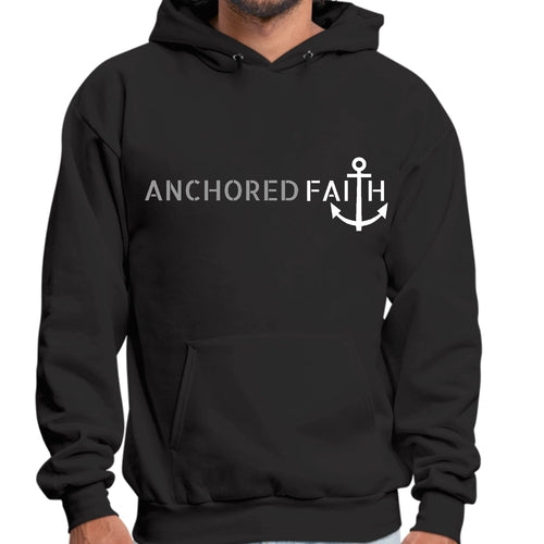 Mens Graphic Hoodie Anchored Faith Grey and White Print