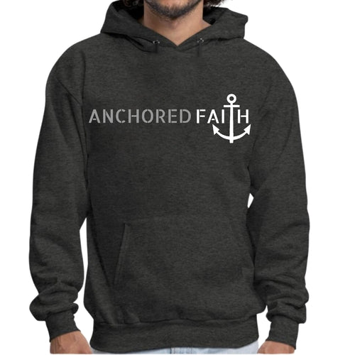 Mens Graphic Hoodie Anchored Faith Grey and White Print