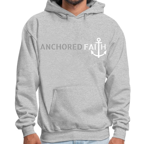 Mens Graphic Hoodie Anchored Faith Grey and White Print