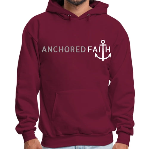 Mens Graphic Hoodie Anchored Faith Grey and White Print