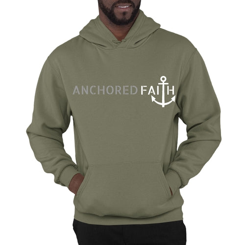 Mens Graphic Hoodie Anchored Faith Grey and White Print
