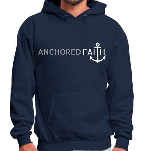 Mens Graphic Hoodie Anchored Faith Grey and White Print