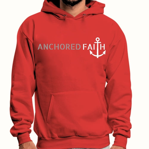 Mens Graphic Hoodie Anchored Faith Grey and White Print