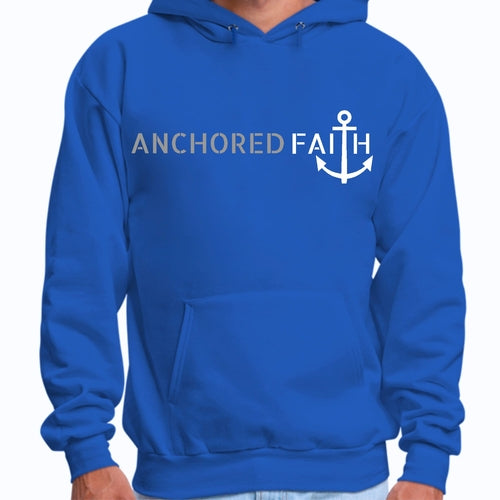Mens Graphic Hoodie Anchored Faith Grey and White Print