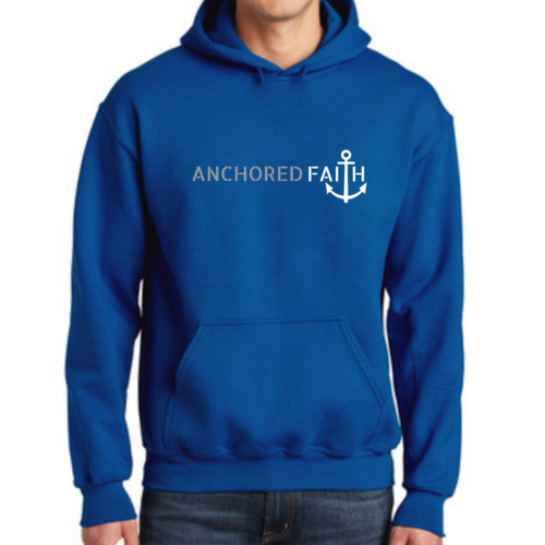Mens Graphic Hoodie Anchored Faith Grey and White Print