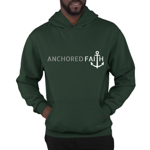 Mens Graphic Hoodie Anchored Faith Grey and White Print