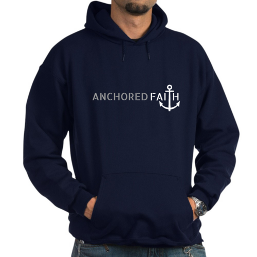 Mens Graphic Hoodie Anchored Faith Grey and White Print
