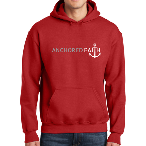 Mens Graphic Hoodie Anchored Faith Grey and White Print