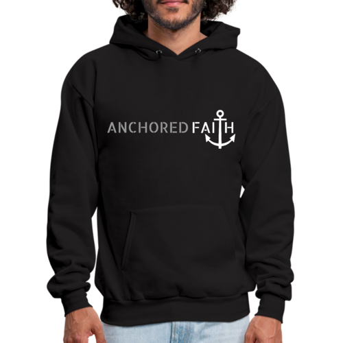 Mens Graphic Hoodie Anchored Faith Grey and White Print